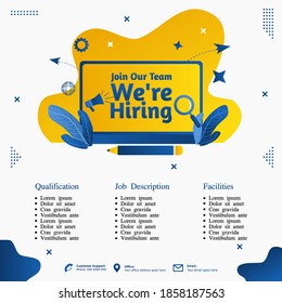 Hiring, Job vacancy design poster.Open recruitment design template. Social media post design layout