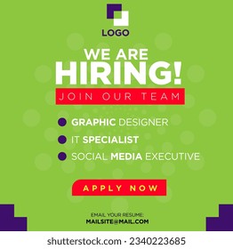 Hiring, Job vacancy design poster.Open recruitment design template. Social media post design layout
