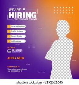 Hiring job vacancy modern banner. Social media post template gradient mesh background