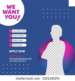Hiring job vacancy modern banner. Social media post template gradient mesh background