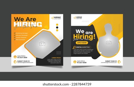 Hiring job vacancy social media post banner template set. Business we are hiring employee square flyer design.