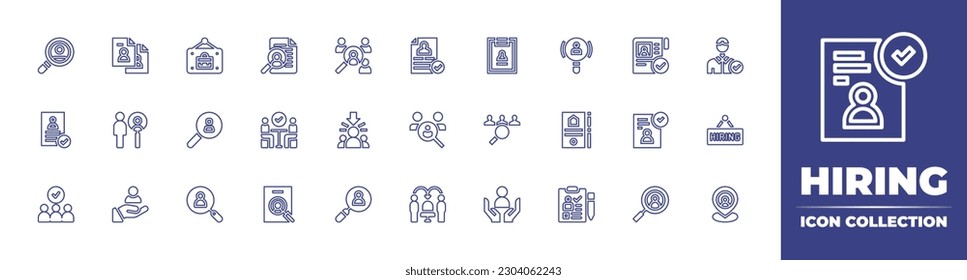 Hiring line icon collection. Editable stroke. Vector illustration. Containing hiring, candidate, cv, search, approval, human resources, approved, user, hired, candidates, headhunting, recruitment.