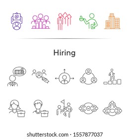 Hiring line icon set. Team, candidate, selection. Business concept. Can be used for topics like human resource, career, job