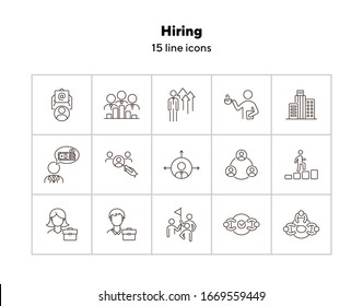Hiring line icon set. Team, candidate, selection. Business concept. Can be used for topics like human resource, career, job