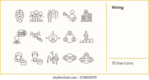 Hiring line icon set. Team, candidate, selection. Business concept. Can be used for topics like human resource, career, job