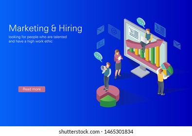 Hiring and marketing isometric flat 