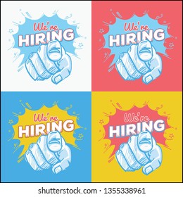 Hiring message with pointing at you hand gesture. hiring job concept - vector illustration