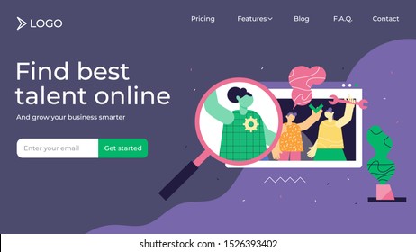 Hiring modern abstract concept vector illustration landing page template design. Skilled persons group for job recruitment. Business employee interview, company vacancy research and online headhunting