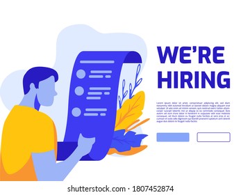 Hiring and Online Job Recruitment Concept. Suitable for web page banner, infographics, hero images, presentation.  Flat vector illustration isolated on white background