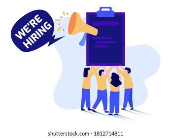 Hiring and Online Job Recruitment Concept. Suitable for web page banner, infographics, hero images, presentation.  Flat vector illustration isolated on white background