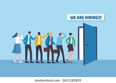 Hiring opportunity, apply new job, career candidate, interview applicant or employment, job seeker or talent search, diversity concept, business people applicant wait at hiring company office.