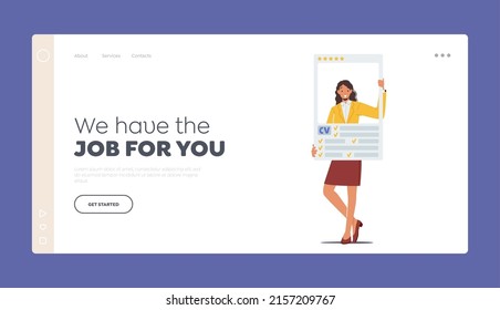 Hiring Personnel, Employment Landing Page Template. Candidates Selection, Job Seeker Female Character Holding Curriculum Vitae or Cv. Recruitment, Application. Cartoon People Vector Illustration