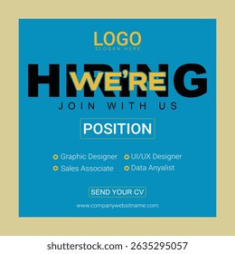 Hiring Poster Template with Modern Layout and Bold Typography – Ideal for Job Announcements, Recruitment Ads, and Company Hiring Campaigns in Print or Digital Format