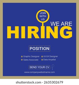 Hiring Poster Template with Modern Layout and Bold Typography – Ideal for Job Announcements, Recruitment Ads, and Company Hiring Campaigns in Print or Digital Format