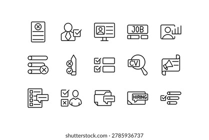 Hiring process, career, find job, employment ad, job search, websites, speculative, job offer, HR, career UI thin line icon pack.
