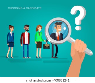 Hiring process concept with candidate selection. Vector detailed character, cool flat  illustration