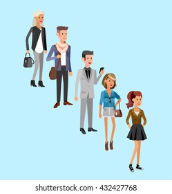 Hiring process concept with candidate selection. Vector detailed character