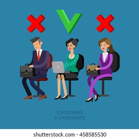 Hiring process concept with candidate selection. Vector detailed character, cool flat illustration