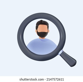 Hiring process, human resources concepts. 3D icon vector. Symbol collection. Free to edit 3D vector illustration. Management, professional staff research, head hunter job with magnifying glass. HR