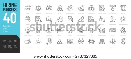 
Hiring Process Line Editable Icons set. Vector illustration in a modern thin line style of business related icons: job fair, human resources, career path, and more. Isolated on transparent background.
