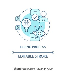 Hiring process turquoise concept icon. Recruitment. Automation in business abstract idea thin line illustration. Isolated outline drawing. Editable stroke. Arial, Myriad Pro-Bold fonts used