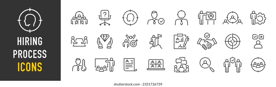 Hiring Process web icons in line style. Human resources, training, work, job, candidates, collection. Vector illustration.