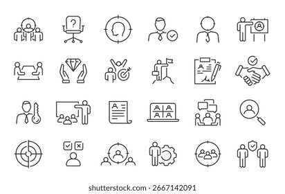 Hiring Process web icons in line style. Human resources, training, work, job, candidates, collection. Vector illustration.