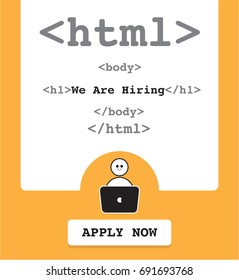 Hiring Programmer, Developer, A Coder For Job Concept. Banner Template, Ads, Search For Engineers, Employees