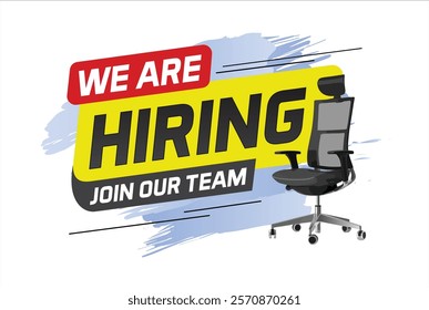 Hiring recruHiring recruitment design for banner poster. We are hiring join our now lettering with chair icon logo sign Vector illustration typographic. Open vacancy template

