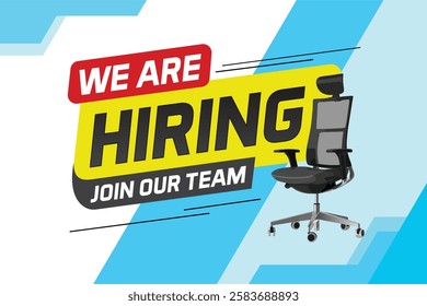 Hiring recruHiring recruitment design for banner poster. We are hiring join our now lettering with chair icon logo sign Vector illustration typographic. Open vacancy template

