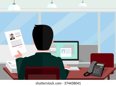 Hiring recruiting interview. Look resume applicant employer. Hands Hold CV profile choose from group of business people. HR, recruiting, we are hiring. Candidate job position. Hire and interviewer