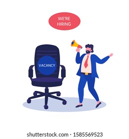 Hiring and Recruitment Concept with small people. People Searching Job, online interview, recruitment agency service template. Company manager hiring a new employee