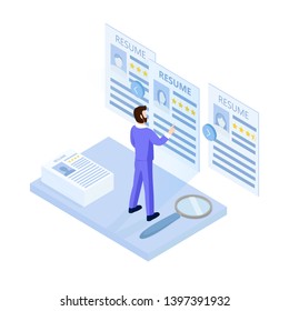 Hiring and recruitment concept. Vector isometric illustration