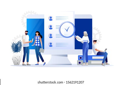 Hiring and recruitment concept for web page, banner, presentation. Job interview, recruitment agency vector isometric illustration