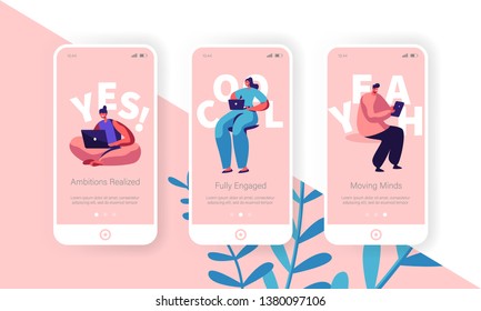 Hiring and Recruitment Concept for Website or Web Page. People Searching Job, Online Interview, Recruitment Agency Service Template, Mobile App Page Onboard Screen Set Cartoon Flat Vector Illustration