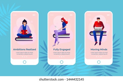 Hiring and Recruitment Concept for Website or Web Page. People Searching Job, Online Interview, Recruitment Agency Service Template, Mobile App Page Onboard Screen Set Cartoon Flat Vector Illustration