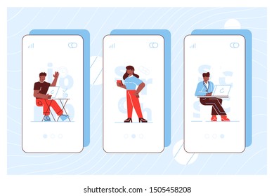 Hiring and Recruitment Concept for Website or Web Page. People Searching Job, Online Interview, Recruitment Agency Service Template, Mobile App Page Onboard Screen Set Cartoon Flat Vector Illustration