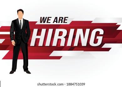 Hiring recruitment design for banner poster. We are hiring lettering with geometric shapes lines. Vector illustration typographic. Open vacancy design template.