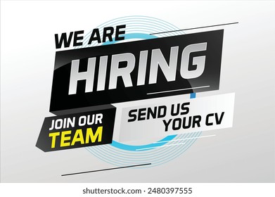 Hiring recruitment design for banner poster. We are hiring lettering with geometric shapes lines. Vector illustration typographic. Open vacancy design template

