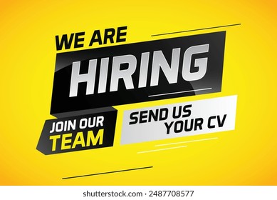 Hiring recruitment design for banner poster. We are hiring lettering with geometric shapes lines. Vector illustration typographic. Open vacancy design template

