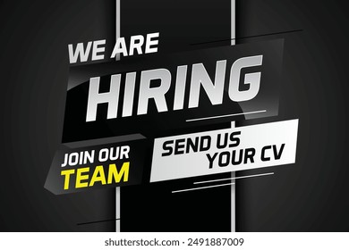 Hiring recruitment design for banner poster. We are hiring lettering with geometric shapes lines. Vector illustration typographic. Open vacancy design template

