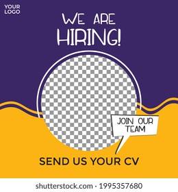Hiring recruitment design poster. We are hiring lettering with geometric shapes. Vector illustration. Open vacancy design template.