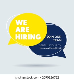 Hiring recruitment design poster. We are hiring design template with geometric shapes. Vector illustration. Open vacancy flat style concept