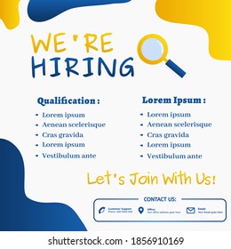 Hiring recruitment design poster.Open vacancy design template. Social media post design layout space for photo background