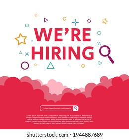 Hiring recruitment design for social media post template. Job vacancy creative announcement flyer with a cloud concept on pink or red color