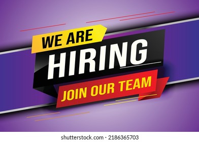 hiring recruitment Join now design for banner poster We are hiring lettering with geometric shapes lines. Vector illustration typographic. Open vacancy design template modern concept