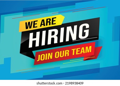 hiring recruitment Join now design for banner poster We are hiring lettering with geometric shapes lines. Vector illustration typographic. Open vacancy design template modern concept