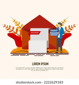 Hiring recruitment open job design info label template. We recruit join. vector illustration of people getting recruitment emails.