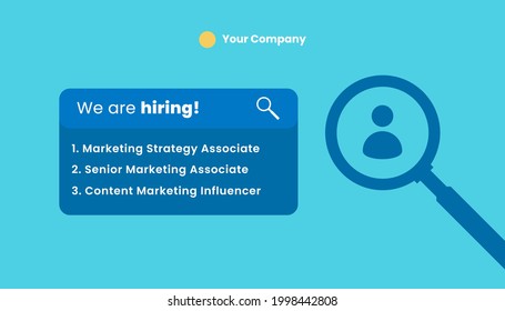 Hiring recruitment open vacancy design info label template. We are hiring join our team announcement banner template.