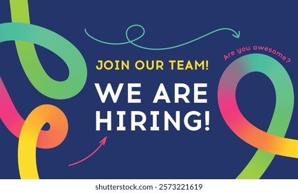 Hiring recruitment open vacancy design info label template. We are hiring join our team announcement lettering with modern design elements